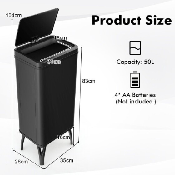 50L Stainless Steel Trash Can with Automatic Sensor